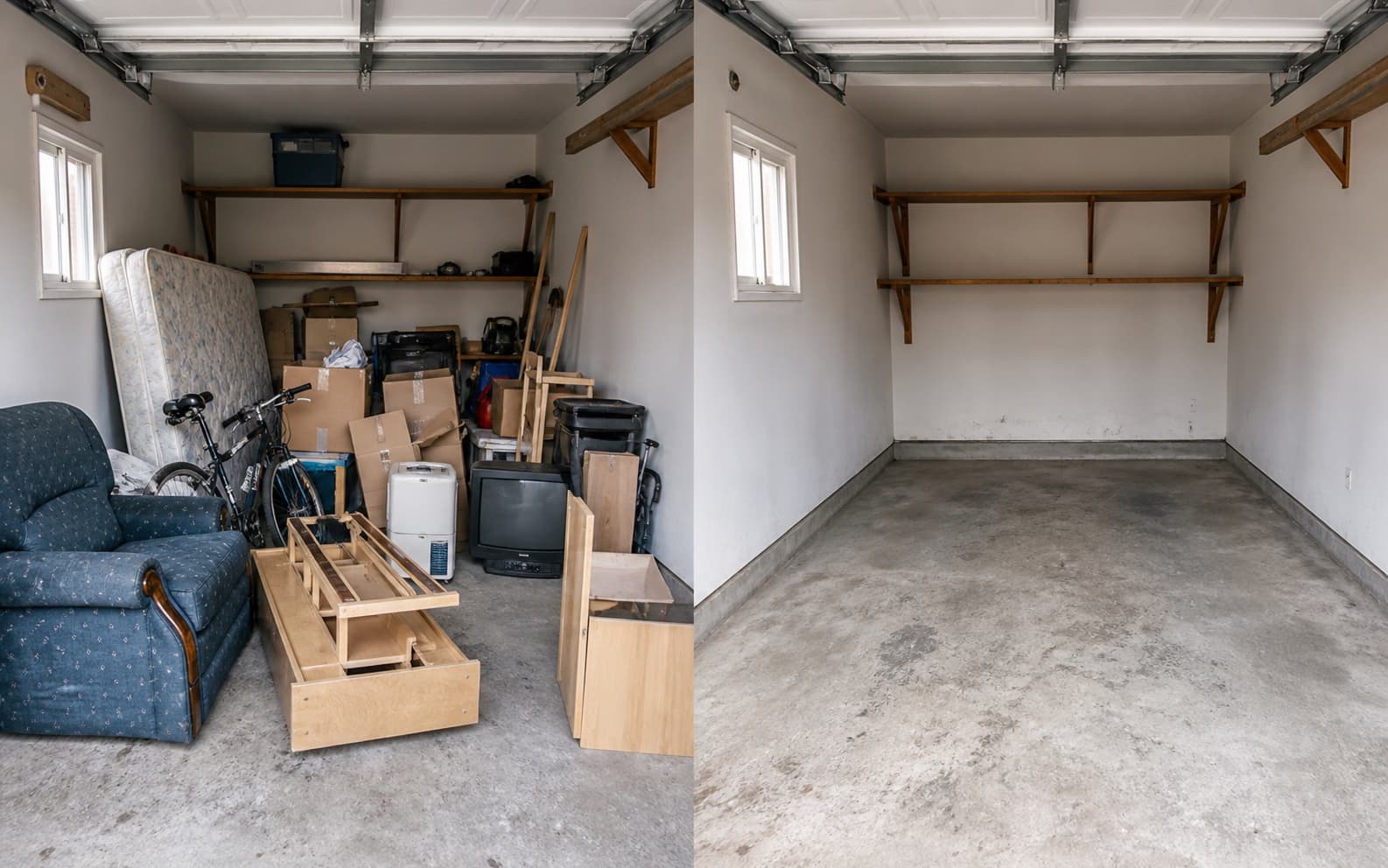 Avant et après le débarras complet d’un garage résidentiel